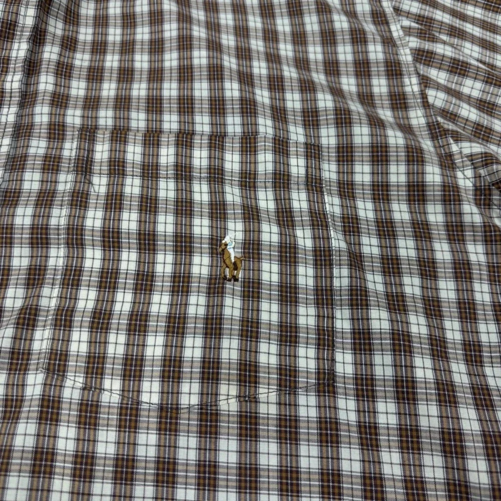 Vintage Polo Ralph Lauren Men's L Brown Plaid Button Down Short Sleeve Shirt USA